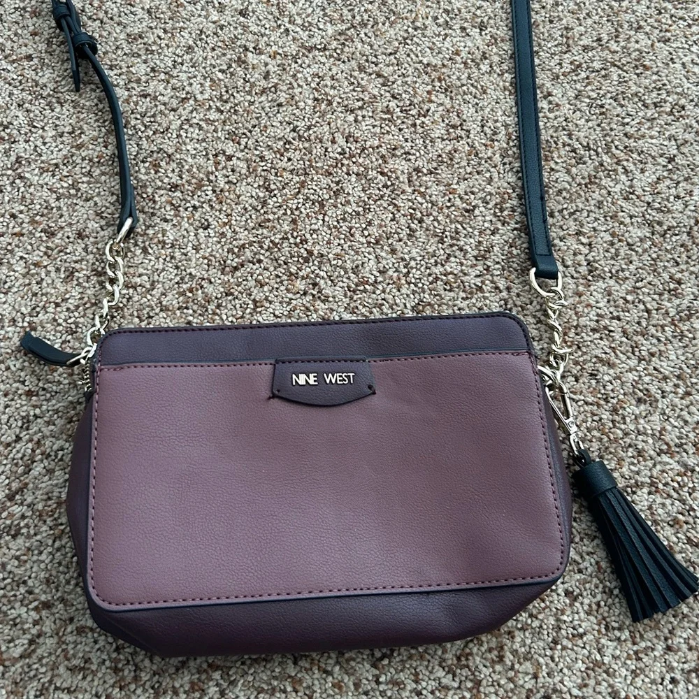 Nine West Plum Crossbody Bag Purple Leather Tassel Adjustable Strap - Picture 5 of 13